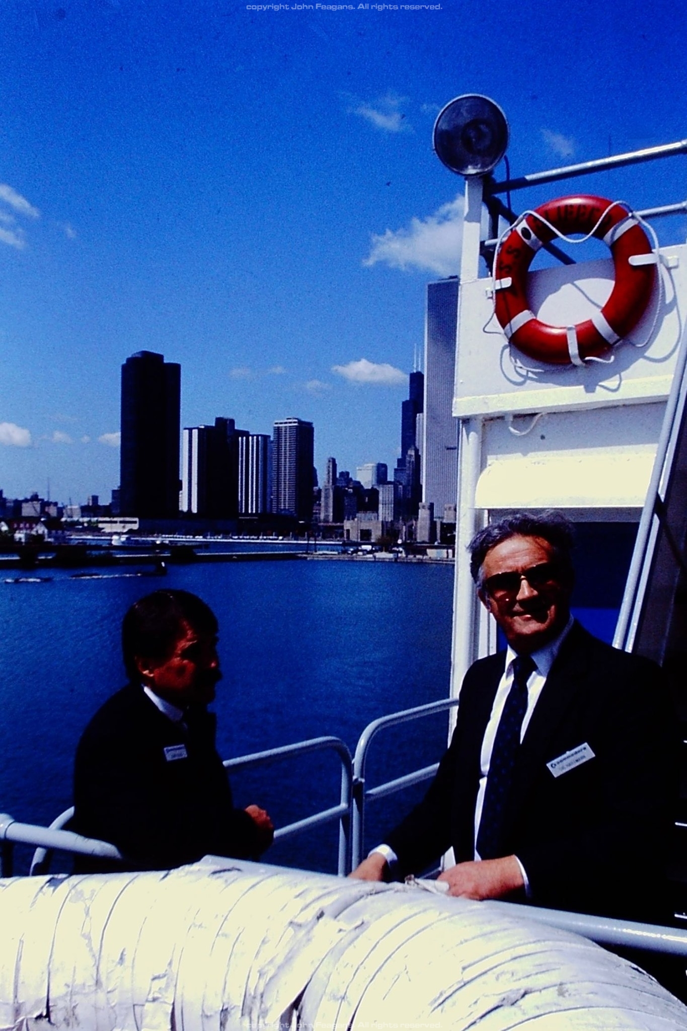 buisiness lunch aboard clipper with chicago skyline