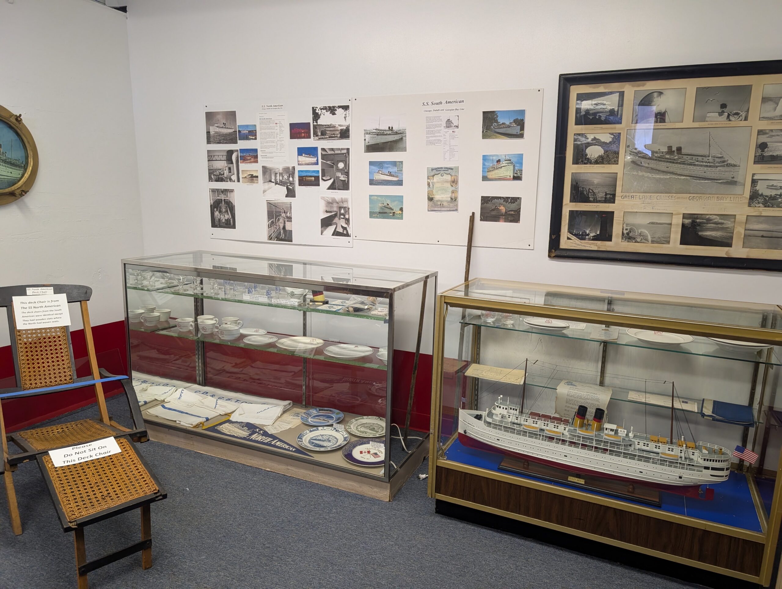 model of the ship and historical artifacts and displays