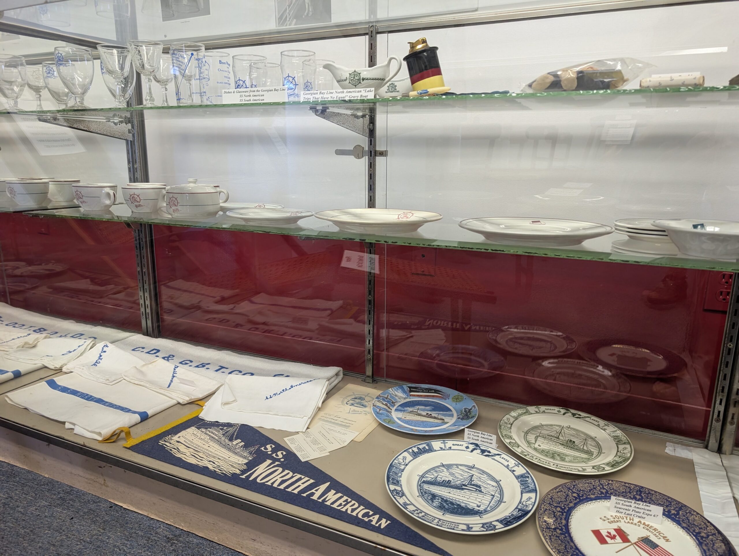 dishes and artifacts from ship lines on display